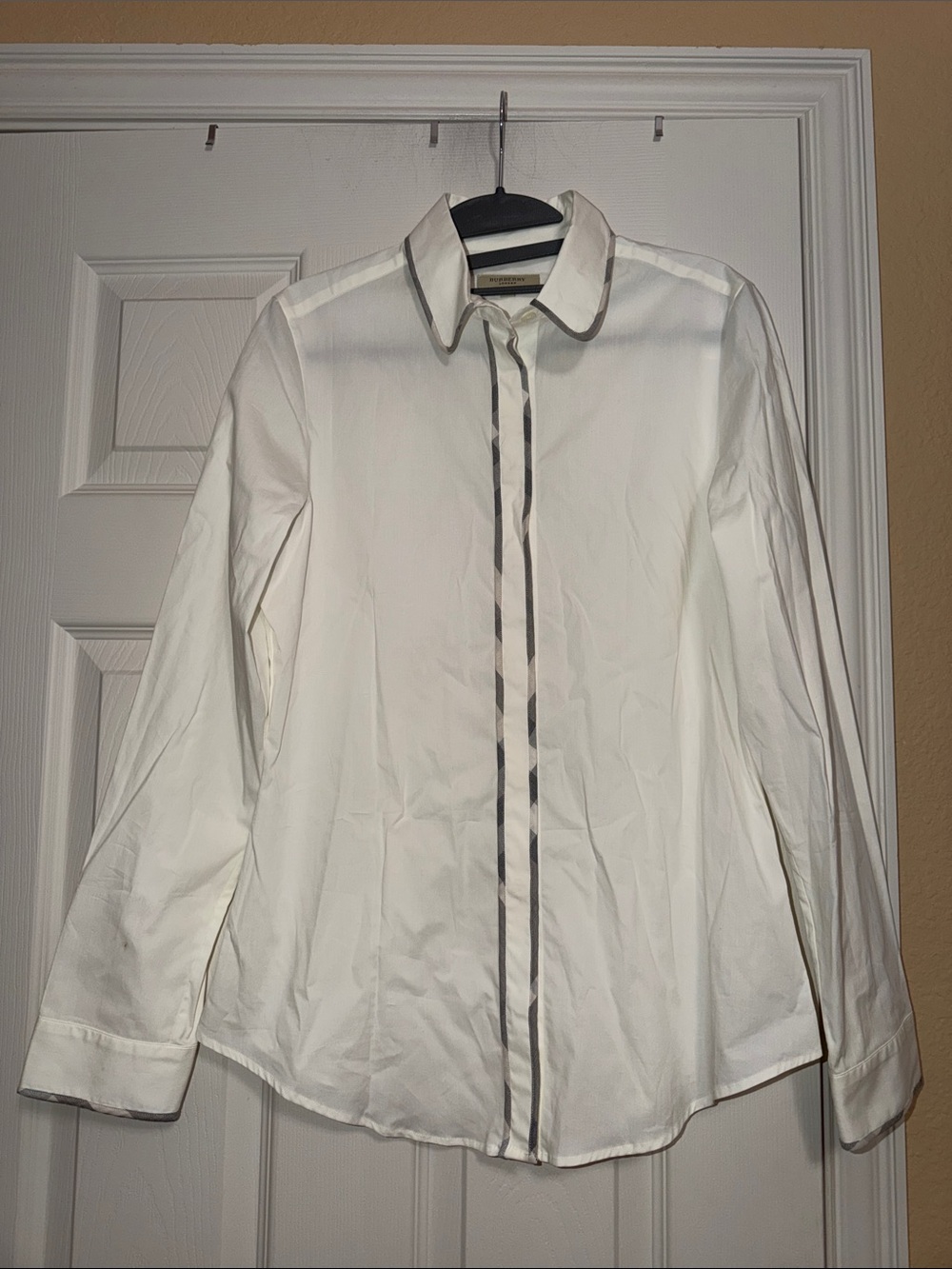 Burberry Check Trim Long Sleeve Button Down Shirt